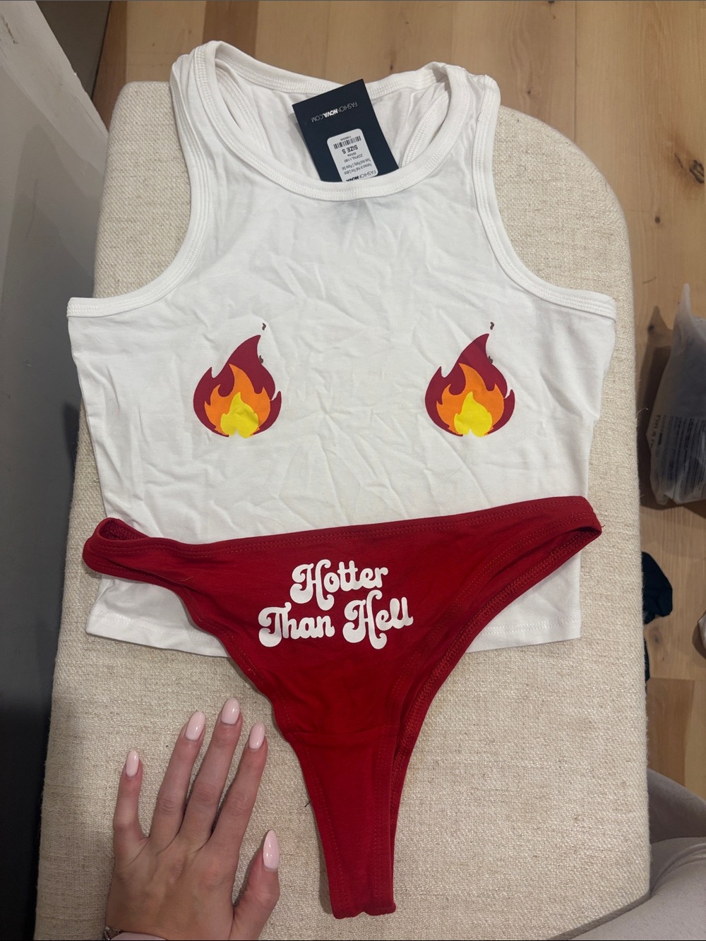 White Graphic  2-Piece Set with Red Bottom - Hotter Than Hell